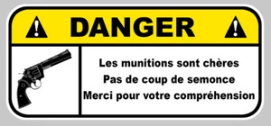 DANGER PISTOLET GUN HUMOUR REVOLVER PISTOLET AUTOCOLLANT STICKER 12x5,5cm DA200 - Afbeelding 1 van 1