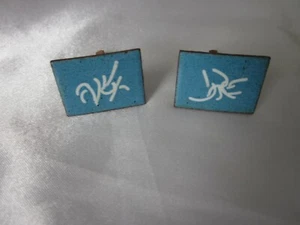 Enamel On Copper Vintage Cufflinks 1" x .75" Mid Century Modern - Picture 1 of 4