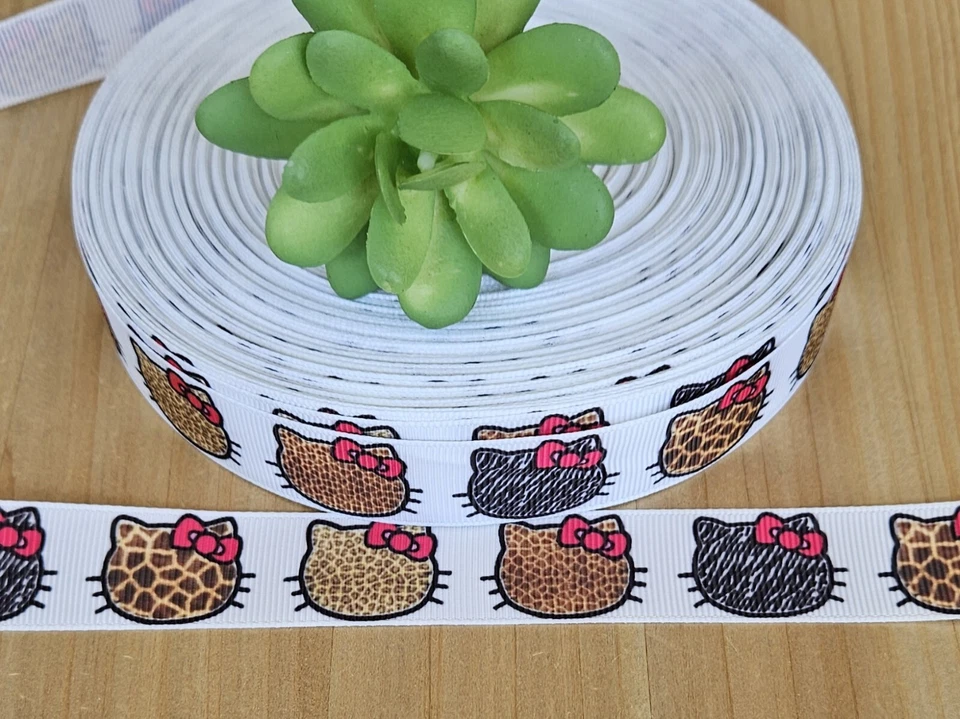 7/8" (1 YD) Hello Kitty Grosgrain Ribbon Cat Animal Safari Leopard Hair Bow - Image 1 of 1