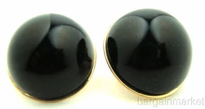 Vintage Shiny Black Dome Round Button Style Clip On Earrings - Bild 1 von 2