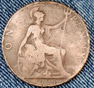 1904 English One Penny Great Britain King Edward VII Bronze Cent  England, UK - Picture 1 of 2