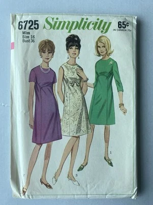Vintage 60s Simplicity 6725 FACTORY FOLDED Pattern A-line Dress Bust 36 - Image 1 of 4