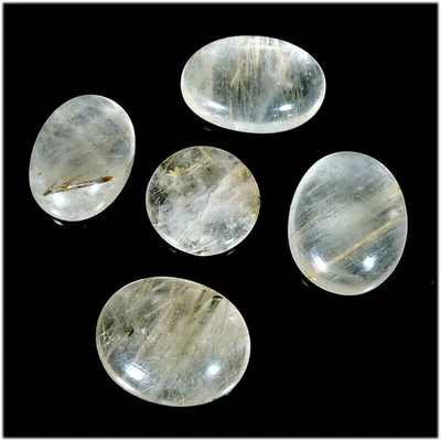 56.65 Carat Natural Green Rutile Quartz Oval Cabochon Gemstone 5pcs Lot - Image 1 of 2