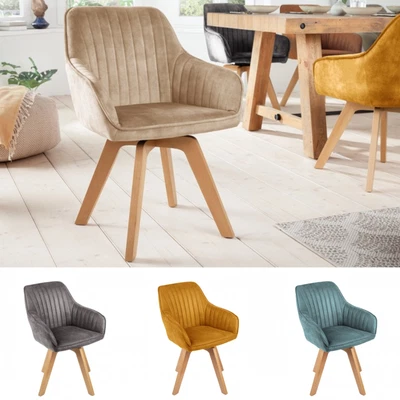 Drehbarer Samt Stuhl LIVORNO - FARBWAHL - gepolstert mit Armlehne - Buchenholz - Bild 1 von 4