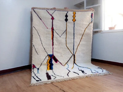 Alfombra Marruecos Estilo Beni Ourain 240/180CM - Alfombra Tejida a Mano - Diseño Rosa Naranja Foto 1 de 4