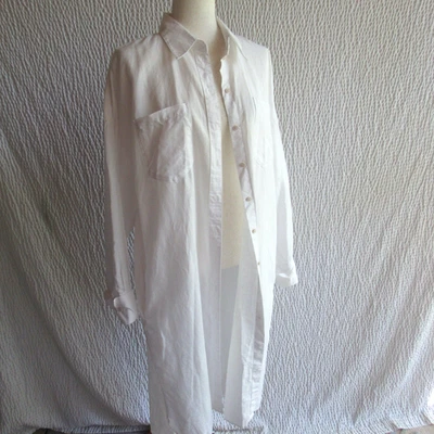 Solid White Shirt Dress M Long Sleeve 10 Pockets Linen Cotton Esprit - Image 1 of 4