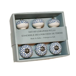 Neu im Karton blau & weiß Keramik Schublade zieht Schrank Knöpfe Made in India 6er Set - Bild 1 von 11