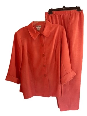 Alfred Dunner 2 件女式桃色裤子纽扣夹克 16W 拉裤 14P — 第 1/4 张图片