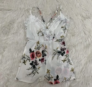 ivory multicolor floral lace romper small - Picture 1 of 3