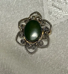 Vintage Art Deco Wells Sterling filigrane Brosche 925 & grüner Onyx - Bild 1 von 8