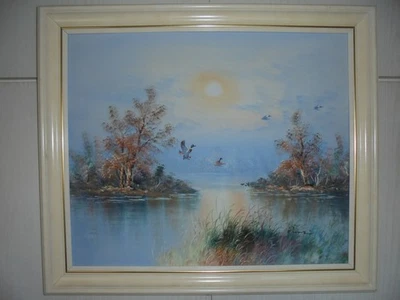 Ölbild ORIGINAL ECHT Ölgemälde Landschaft Enten 70 x 60 cm - Bild 1 von 4