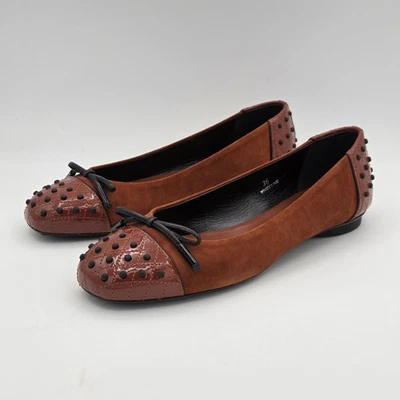 Bailarina Tod's Rust de gamuza y charol con lazo zapatos planos para conducir para mujer talla 36 Foto 1 de 4