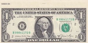 CRBX2637 BILLETE EEUU 1 DÓLAR SERIE B 1981 CON SOLAPA RARO S/C - Imagen 1 de 2