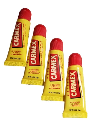 Lote de 4 BÁLSAMOS LABIALES HIDRATANTES CALMANTES ORIGINALES CARMEX 0,35 oz cada uno nuevo Foto 1 de 4