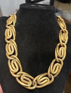 Vintage signiertes ANNE KLEIN 1980er Gold Knebel ovales abstraktes Gliederhalsband Halskette - Bild 1 von 13