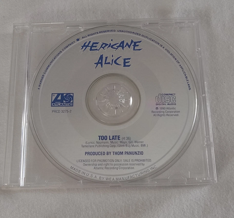 Hericane Alice Too Late Cd Promo Single, Made in Usa Whitesnake,Ratt,Seduce Foto 1 de 1