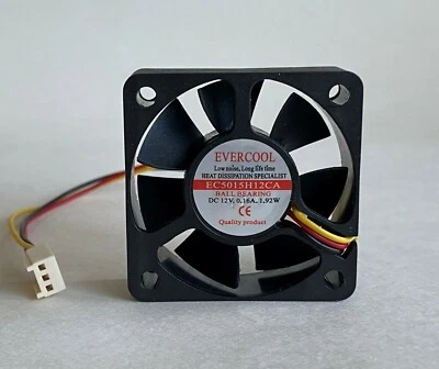 EVERCOOL EC5015H12CA 50X50x15mm DC12 Ball Bearing Cooling Fan w/3-Pin - NEW - Image 1 of 4