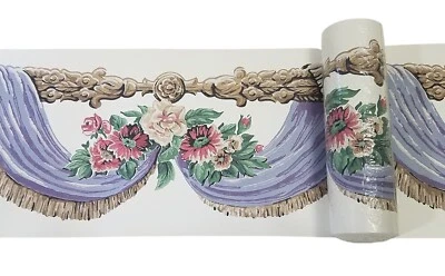 Lote de 5 rolos de papel de parede borda 5,25"x5yd Victorian Swag floral York 7226-B vintage - Imagem 1 de 4