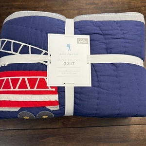 POTTERY BARN KIDS BUSY TRUCKS QUILT FULL/QUEEN ~ BLUE - Picture 1 of 13