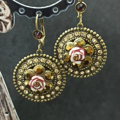 Pendientes Michal Negrin Tallados Flor Rosa Con Cristales de Swarovski Dorados Regalo Nuevos  Foto 1 de 4