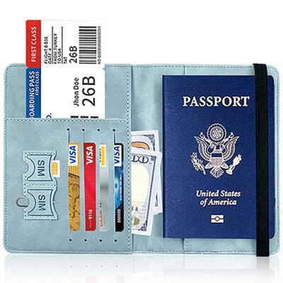 Tarjetero Cuero Viaje Funda Estuche Porta Pasaporte Bolsa Pasaporte Billetera RFID Foto 1 de 4