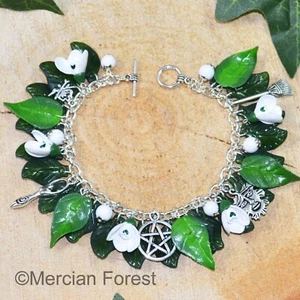 Imbolc Blessings Snowdrop Pagan Bracelet - Wiccan Jewellery Goddess Green Man - Picture 1 of 5