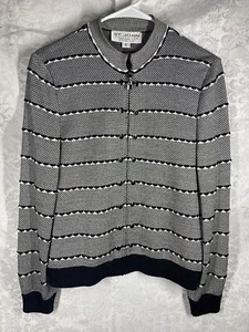 St John Collection Zip Front Blazer Jacket Black White Silver Womens Size 6 - Picture 1 of 6