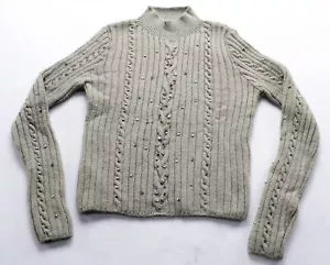 Mango Women's Long Sleeve Rhinestone Detail Ribbed Sweater AP2 Khaki Size:XS NWT - Picture 1 of 3