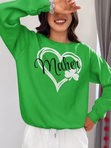 Custom St Patricks day Shamrock Heart Green T shirt, Sweatshirt or Long Sleeve T - Picture 1 of 8