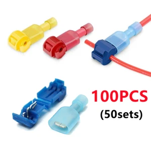 Kit de conectores de cable de empalme rápido terminales de prensado de cable eléctrico T-Tap de 100 piezas - Imagen 1 de 9