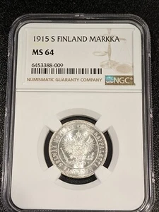 1915 S MS64 Finland Silver Markka NGC KM 3.2 UNC Last Year of Type - Picture 1 of 2