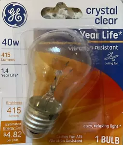 GE 40W Crystal Clear Ceiling Fan Light Bulb w/Medium Base - 415 Lumens - Picture 1 of 1