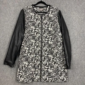 Katies Coat Womens Plus Size 18 Full Zip Wool Blend Black White Floral Jacket - Picture 1 of 21