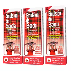 Emulsion de Escocia Cod Liver Oil 6.5 fl oz, Cherry Flavor (3-Pack) - Picture 1 of 7