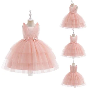 Kid Girls Flower Dress Bow Bridesmaid Wedding Princess Party Formal Gown Dresses - Picture 1 of 8