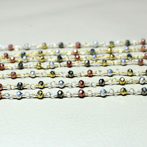 Gold Plated Multi Pyrite 3 mm Faceted Loose Beads Wire Wrapped Rosary Chain