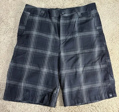 Quicksilver 短裤 34 格子黑色平前 Y2K 斜纹口袋垃圾滑板 — 第 1/4 张图片