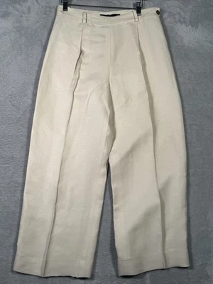 Lauren Ralph Lauren Pants Womens 4 Beige Linen-Blend Wide-Leg Pleated Cuffed - Image 1 of 4