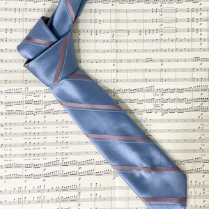 YSL Yves Saint Laurent Necktie Tie VTG Blue With Pink & Gray Stripes - Picture 1 of 6