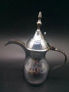 VINTAGE TURKISH DALLAH COFFEE POT 7''T SILVER TONED METAL - Picture 1 of 6