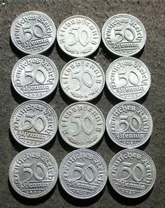 OLD 50 RICHSPFENNIG COINS OF GERMANY (REPUBBLICA DI WEIMAR & TERZO REGNO) - MIX 369 - Foto 1 di 3