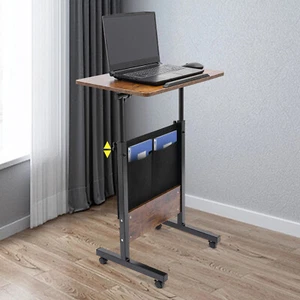 Rolling Laptop Desk Adjustable Height Computer Table Stand up Office w/ Storage - Picture 1 of 24