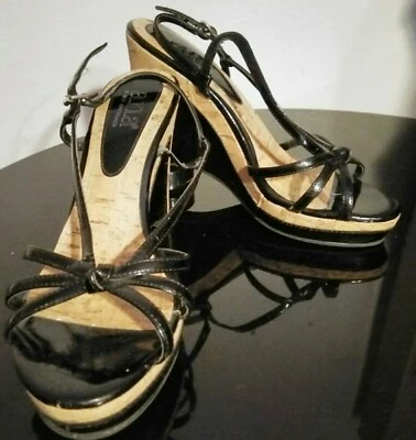 A.N.A A Approach CUÑA CORCHO NEGRO TIRAS Tacones/Lifas/Zapatos TALLA 6 1/2 Med Foto 1 de 4