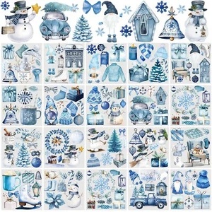 20Sheets Winter Rub on Transfers for Crafts and Furniture Blue Snowman Snowflake - Picture 1 of 6