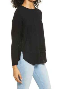 EVERLEIGH Women's long sleeve Sweater Cozy Ribbed Inset Layered Black Size M - Picture 1 of 7