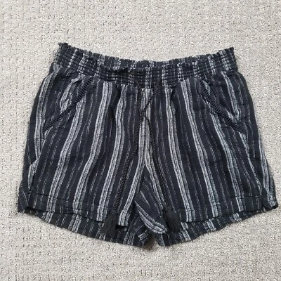 Pantalones Cortos Briggs Para Mujer Grandes Negros Mezcla de Lino Pull On 3" Boho Festival Rayas Foto 1 de 4