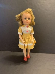Vintage 14” Fairyland Toy Girl Doll Yellow Skirt Top Blinking Eyes Red Shoes - Picture 1 of 12