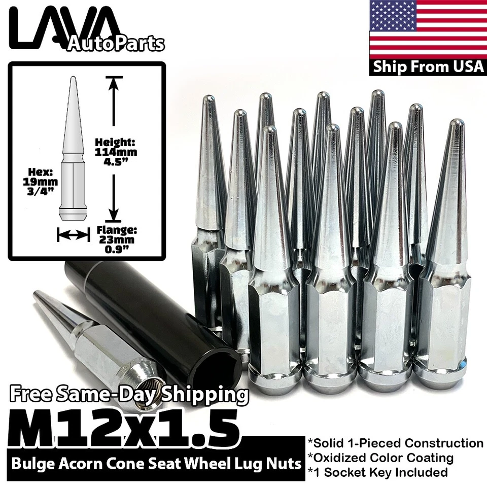 24x Chrome 12x1.5 Spike Lug Nut Fit Bronco Ranger Canyon Starex Sedona Borrego - Image 1 of 4