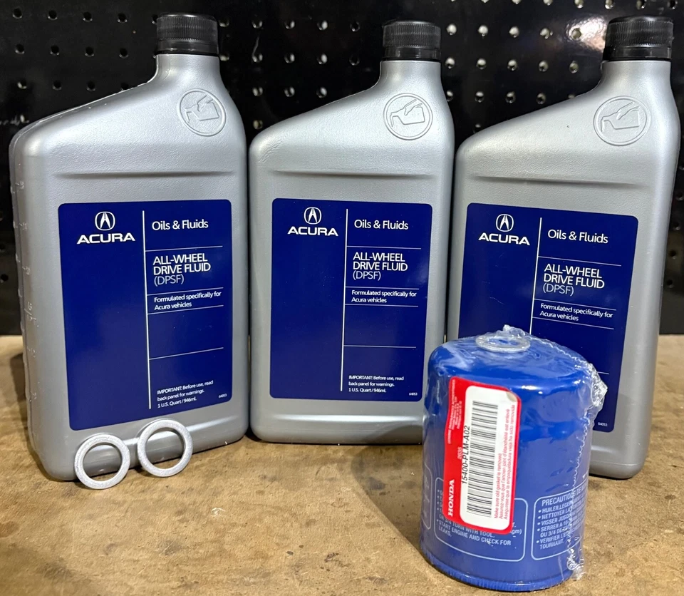 3 QTS Acura/Honda OEM AWD DPSF FLUID W/GENUINE HONDA/ACURA OIL FILTER & WASHERS - Image 1 of 1