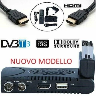 DECODER MINI DIGITALE TERRESTRE DVB-t3 SCART 180 USB HDMI HD 333 h265 - Immagine 1 di 3